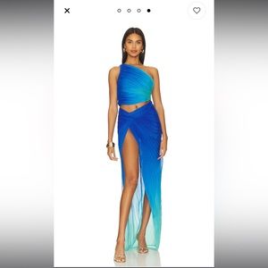 NWT Rococo Sand X Revolve Ombré Sheer Pleated Long Skirt in Cobalt &  Bl…